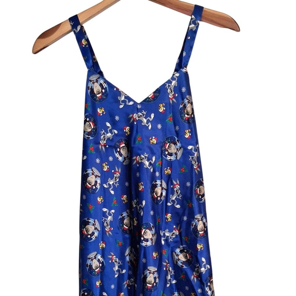Vintage 1990s Looney Tunes Chemise Small Christmas Satin Taz Bugs Bunny Tweety